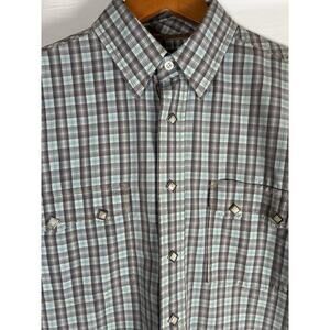💕 Panhandle Rough Stock M Blue Check Pearl Snap Buttons Western button down